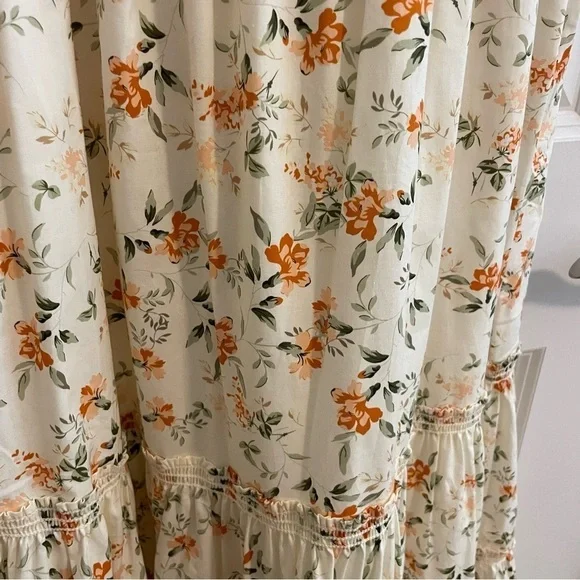 NWT O.P.T. Floral Print Smocked Dress Cream Size Medium - Picture 7 of 10